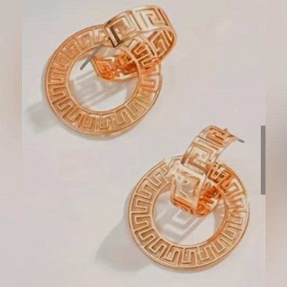 Jewelry - Greek Key Rose Gold Hoop Earrings NWT